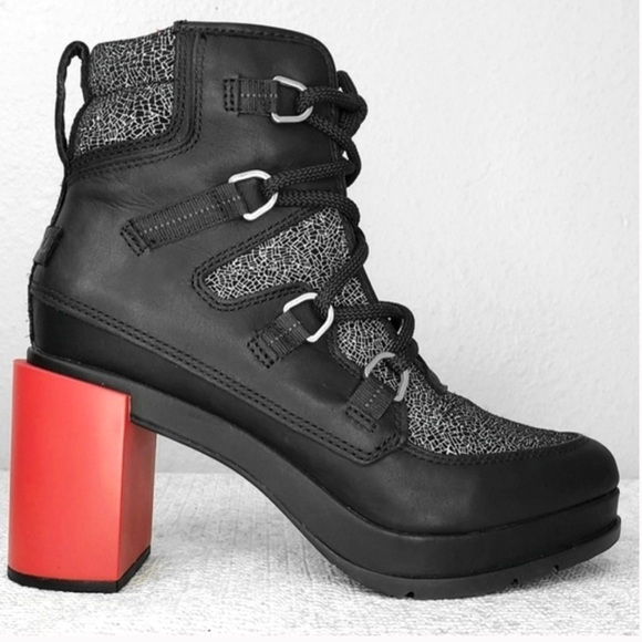 SOREL Blake Shatter Lace-Up Combat Boots with Chunky Heel Red Heel, size 6 - Picture 1 of 12
